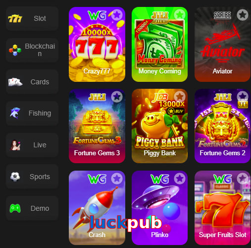 Main screen of Luckpub game page for PK players